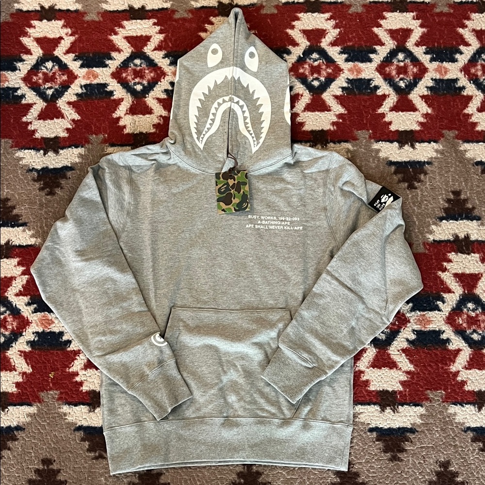 Bape Gray Shark Hoodie Made in Japan Size M Brand new with tag